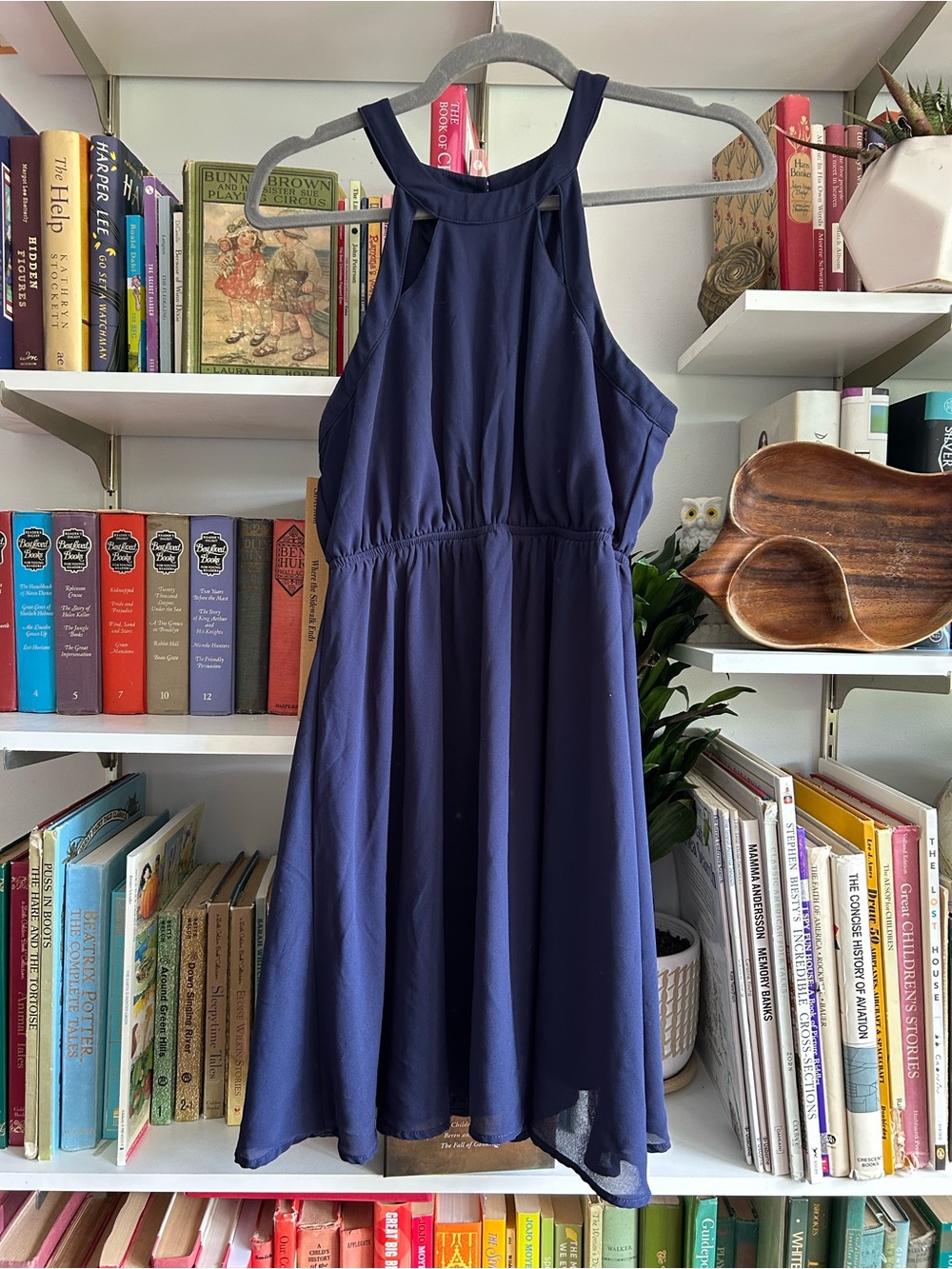 Monteau Navy High-Neck Sleeveless Midi Dress